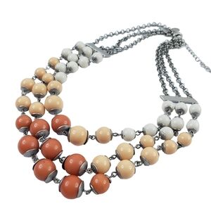Vintage Y2K Lia Sophia boho bead necklace blush coral white 3 strand layer